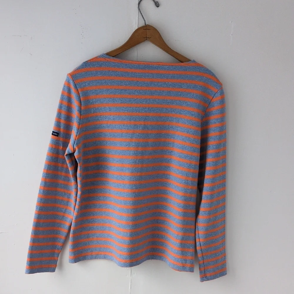 Saint James Atelier Striped Long Sleeve Shirt Light Blue Orange Cotton Size 12 - Picture 9 of 15